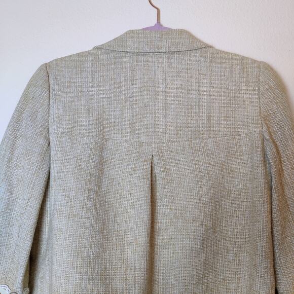 Rebecca Taylor Tweed Cropped Beaded Jeweled Blazer Beige 4 Preppy Old Money - Picture 6 of 13